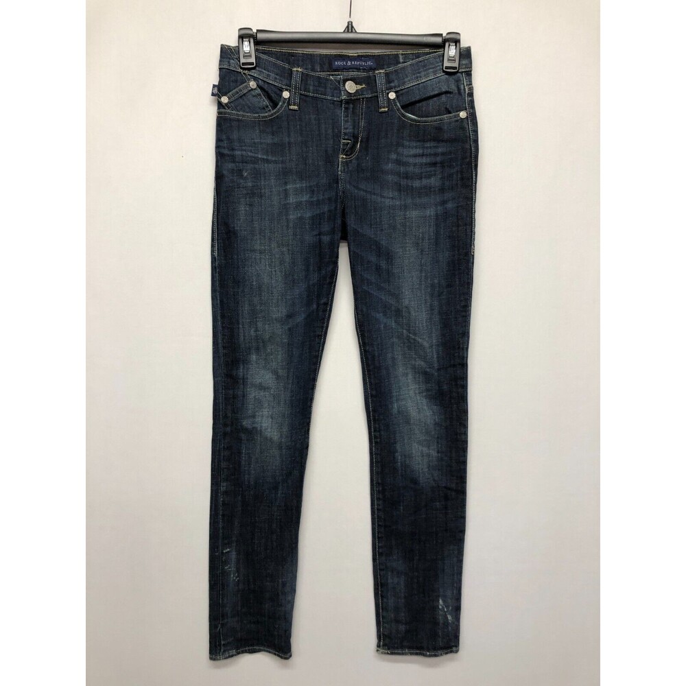 Rock & Republic Women Dark Wash Berlin Jeans Size 8 M Blue Straight Legs M155 -7